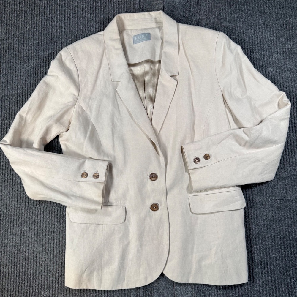 Pure Collection Silk Linen Blazer Cream Beige Two Button Lined Jacket Women